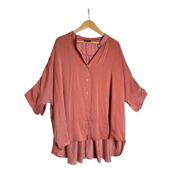 GiGio Women's Oversized Loose Fit Button Down Top Hi-Low Hem Size L Rose - Picture 2 of 8